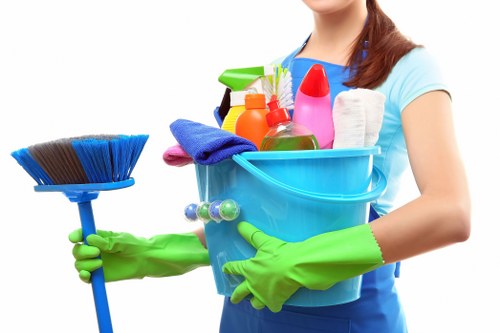 Professional cleaner working on upper-floor windows