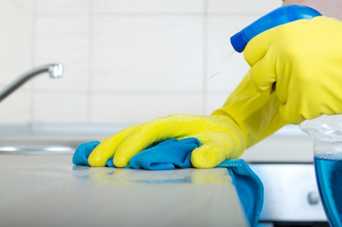 Protective gloves and PPE used during oven cleaning work